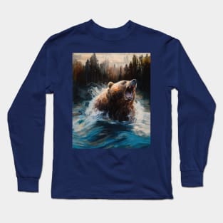 Bear in the River - Oil Painting Long Sleeve T-Shirt